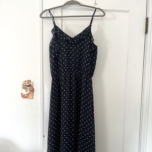 Mason Jules (Macy’s) maxi dress. Navy blue with light blue polka dot pattern